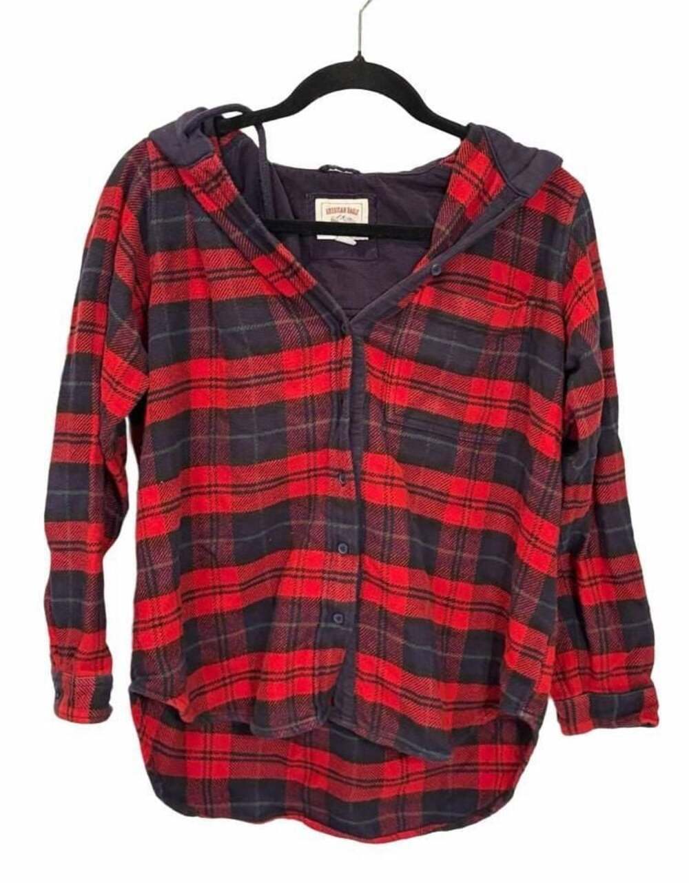 AE Outfitters Women's Red & Black Plaid Hooded Flannel Gorpcore Pullover XS